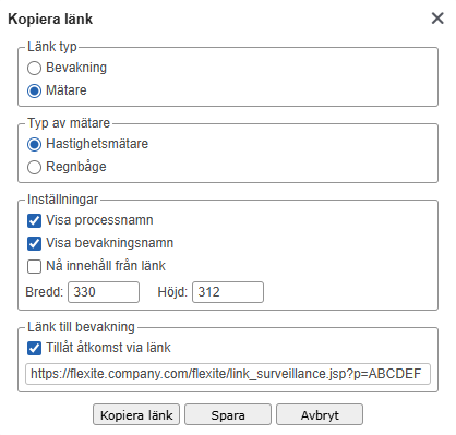 Länk av typen Mätare med länkåtkomst aktiverad