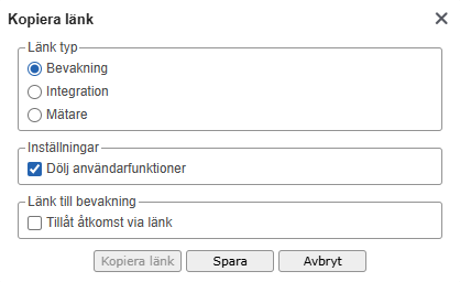 Länk av typen Bevakning med länkåtkomst inaktiverad