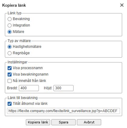 Länk av typen "Mätare" med länkåtkomst aktiverad