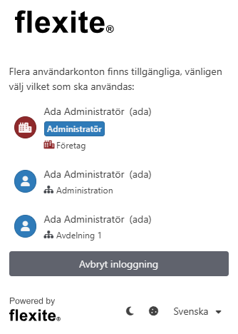 Inloggning - Val av konto