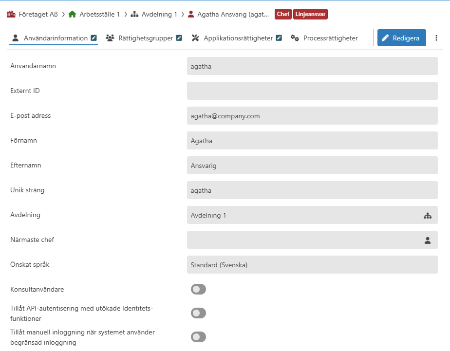 Exempel på Användarinformation