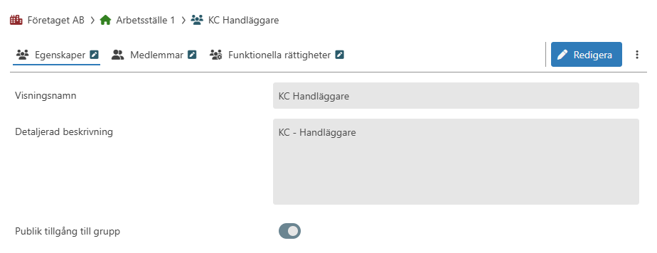 Exempel på Egenskaper för rättighetsgrupp