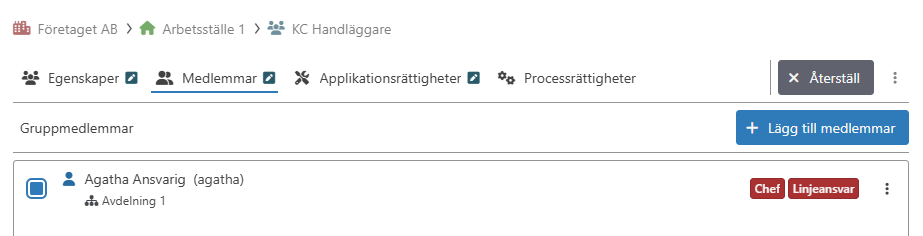 Exempel på redigering av Medlemmar i rättighetsgrupp